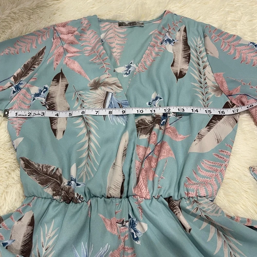 Blue Blush Tropical Print Wrap Dress